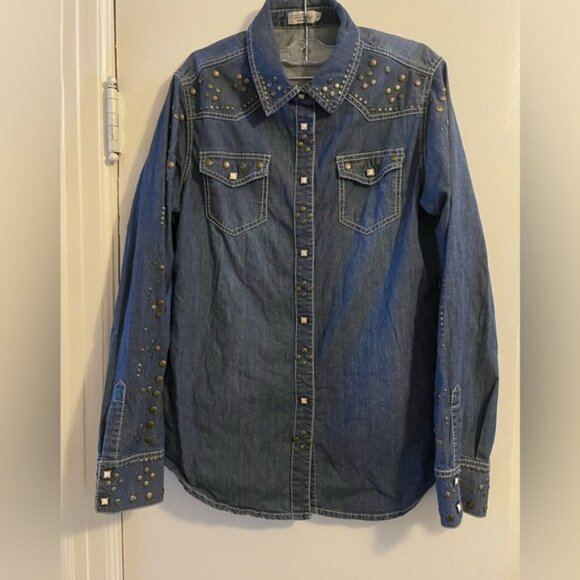 Tasha Polizzi Studded Denim Western Style Shirt Size Medium - Picture 1 of 15